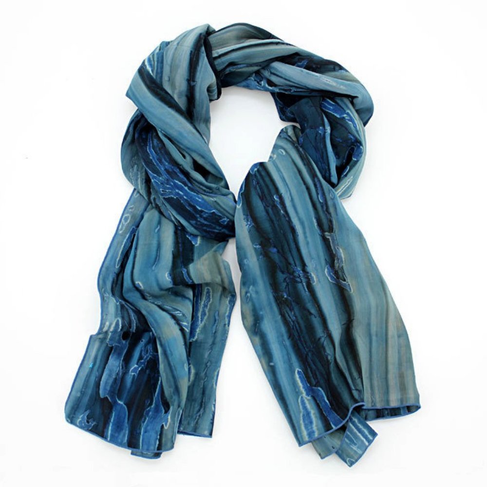 Hand Dyed “Waves” Scarf, Navy & Royal Blue
